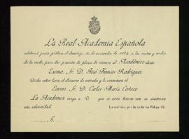 Invitación a la junta pública de la Real Academia Española de 16 de noviembre de 1924, en la que ...