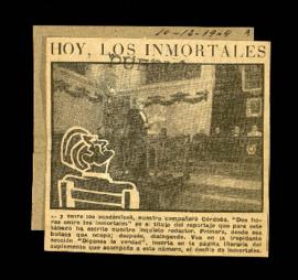 Recorte de la sección Hoy, los inmortales del diario Pueblo con una fotografía de un académico du...