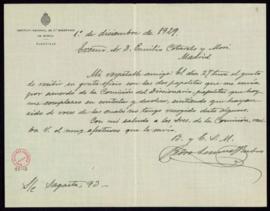 Carta de Pedro Lemus y Rubio a Emilio Cotarelo con la que le remite las papeletas que le envió la...