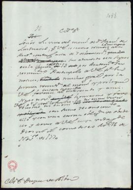 Minuta de la carta [de Francisco Antonio Angulo] al duque de Alba de comunicación de la admisión ...