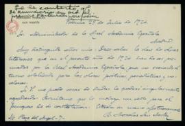 Carta de Bernardo Morales San Martín al administrador de la Academia en la que le ruega que le re...