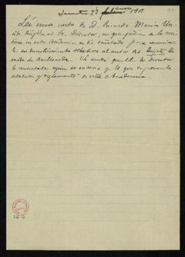 Extracto del acta de la junta de 28 de febrero de 1915, referido a una carta de Ricardo María Unc...