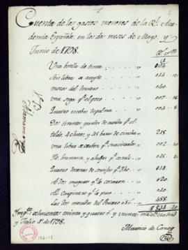 Cuenta de gastos menores de los meses de mayo y junio de 1798