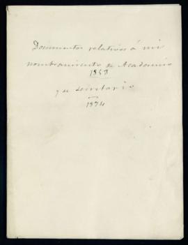 Carpetilla con el rótulo Documentos relativos a mi nombramiento de académico (1858) y de secretar...