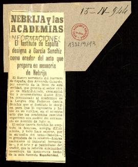 Recorte del diario Informaciones con el título Nebrija y las Academias