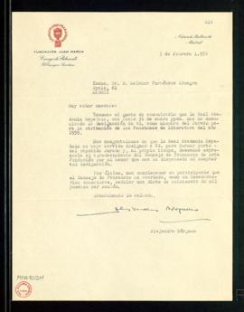 Carta de Alejandro Bérgamo, secretario del Patronato de la Fundación Juan March, a Melchor Fernán...