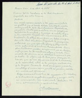 Carta de Arturo Marasso al secretario de la Academia, Julio Casares, en la que le agradece haber ...