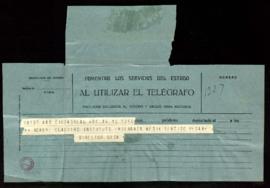 Telegrama de pésame del director, León, en nombre del Claustro del Instituto de Enseñanza media, ...
