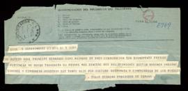 Telegrama de pésame del duque de Baena, en nombre del príncipe Bernardo de los Países Bajos, al p...