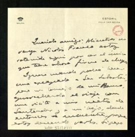 Carta de Gabriel Maura Gamazo a Melchor Fernández Almagro en la que le dice que está atrapado has...