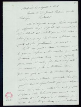 Minuta de la carta [del secretario, Mariano Catalina] a Gonzalo Cedrún de la Pedraja con la que r...