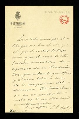 Carta de Luis Pidal al secretario en la que le indica que considera que es mejor enviar al señor ...