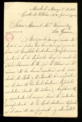 Carta de Evaristo Fombona a Manuel María Fernández en la que le pregunta si aceptaría el nombrami...