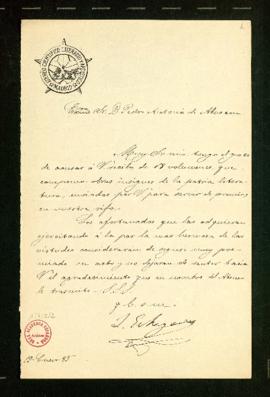 Carta de José Echegaray a Pedro Antonio de Alarcón en la que acusa recibo de los dieciocho ejempl...