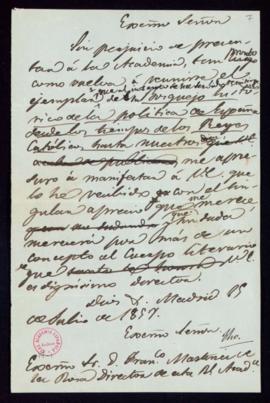 Minuta de la carta del secretario [Manuel Bretón de los Herreros] a Fran[cis]co Martínez de la Ro...