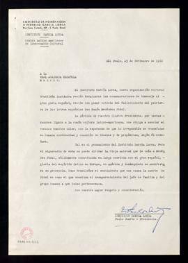 Carta de Paulo Duarte, presidente del Instituto García Lorca, a la Real Academia Española en la q...