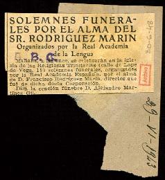 Recorte de prensa del diario ABC con la noticia Solemnes funerales por el alma del Sr. Rodríguez ...