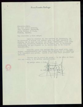 Carta de Genaro Fernández Mac Gregor a Julio Casares en la que le informa del envío de tres tomos...