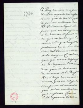 Carta del duque de San Carlos al secretario [Francisco Antonio González] en la que le comunica qu...