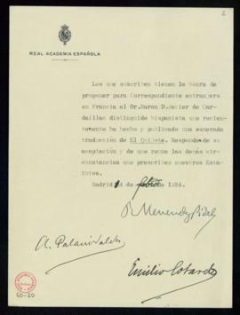 Propuesta del barón Javier de Cardaillac como académico correspondiente extranjero en Francia