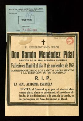 Recorte del diario Ya con una esquela de Ramón Menéndez Pidal