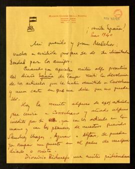Carta de Ramón Gómez de la Serna a Melchor Fernández Almagro en la que le dice que cuando esperab...