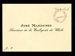 Tarjeta de visita de José Mardonez, Secretario de la Embajada de Chile
