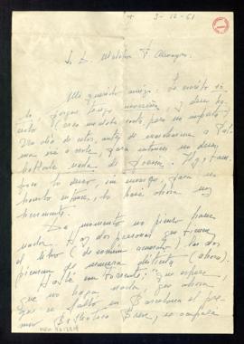Carta de M.ª Elvira Lacaci a Melchor Fernández Almagro en la que le dice que le verá antes de irs...