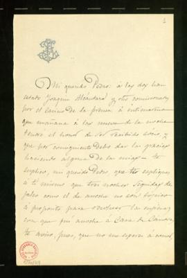 Carta de José Zorrilla a Pedro [Antonio de Alarcón] en la que informa que será nombrado socio del...