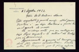 Carta de Nicolás M. Urgoiti a Antonio Maura en la que le dice que visitará a su hijo Antonio y le...