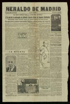 Páginas 1 y 2 del diario Heraldo de Madrid de 16 de diciembre de 1929, con la noticia del falleci...