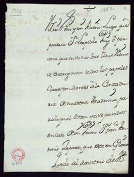 Carta de Francisco de la Mata Linares a Francisco Antonio de Angulo sobre el envío a la Academia ...