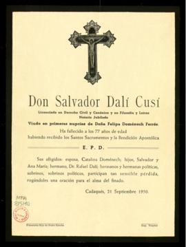 Recordatorio de Salvador Dalí Cusí