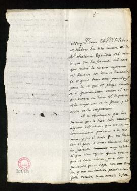 Minuta de la carta [de Juan Crisóstomo Ramírez Alamanzón a Rafael Sánchez de Aguilera] de traslad...