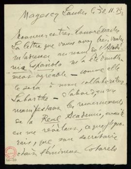 Carta del barón Javier de Cardaillac en la que agradece la carta enviada en nombre de la Academia...