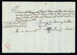 Recibo de Ignacio de Arnau de 150 reales de vellón por cincuenta misas por el alma del marqués de...