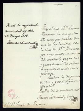 Orden de Manuel de Lardizábal del pago a Lorenzo Muntaner de 1400 reales de vellón por 400 estamp...
