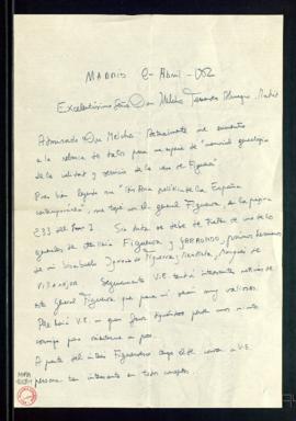 Carta de Alfonso Figueroa Melgar a Melchor Fernández Almagro en la que le informa de que está tra...