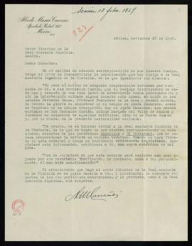 Carta de Alberto María Carreño al director de la Real Academia Española en la que transcribe el t...