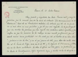 Carta de Antonio Alcalá Venceslada a Julio Casares en la que le agradece la mención que hizo de s...