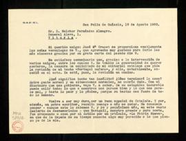 Carta de Agustín Calvet a Melchor Fernández Almagro en la que le dice que, gracias a la intervenc...