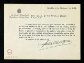 Carta del director general de la Contribución sobre la Renta a Melchor Fernández Almagro en la qu...