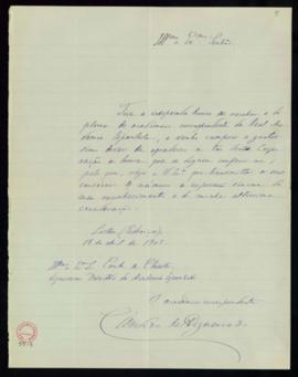 Carta de Cándido de Figueiredo al director, el conde de Cheste, en la que acusa recibo del diplom...