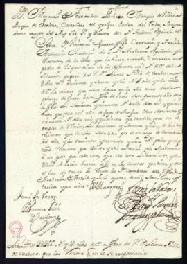 Orden del marqués de Villena de libramiento a favor de Lorenzo Folch de Cardona de 2266 reales y ...