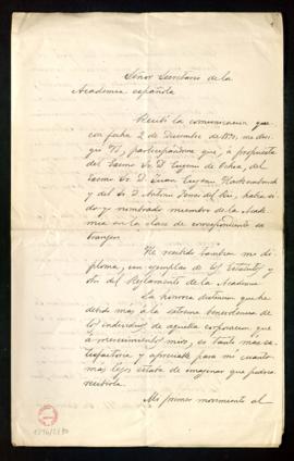 Carta de José Manuel Marroquín al secretario [Manuel Bretón de los Herreros] en la que acusa reci...