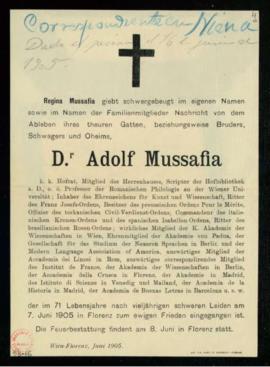 Recordatorio de la muerte de Adolf Mussafia
