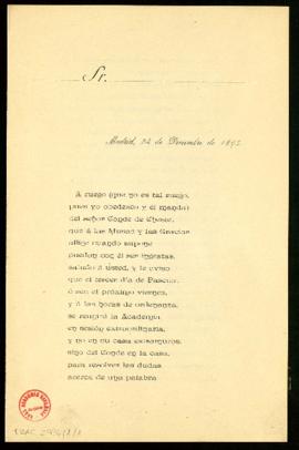 Poema de Manuel del Palacio de invitación a los académicos a una reunión en casa del conde de Cheste