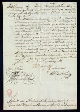 Orden del marqués de Villena del libramiento a favor de Agustín de Montiano de 406 reales y 20 ma...