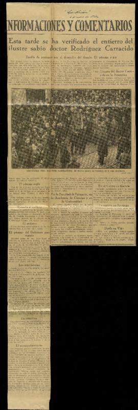 Recorte del diario La Nación de 4 de enero de 1928, con la crónica del entierro de José Rodríguez...