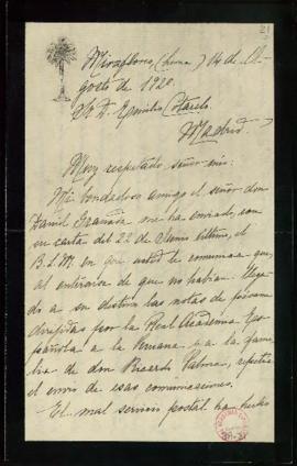 Carta de Angélica Palma a Emilio Cotarelo en la que le manifiesta que por el mal servicio postal,...